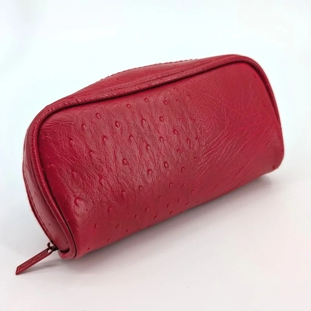 Parfums‎ Amarige de Givenchy Red Ostrich Embossed Faux Leather Cosmetic Bag